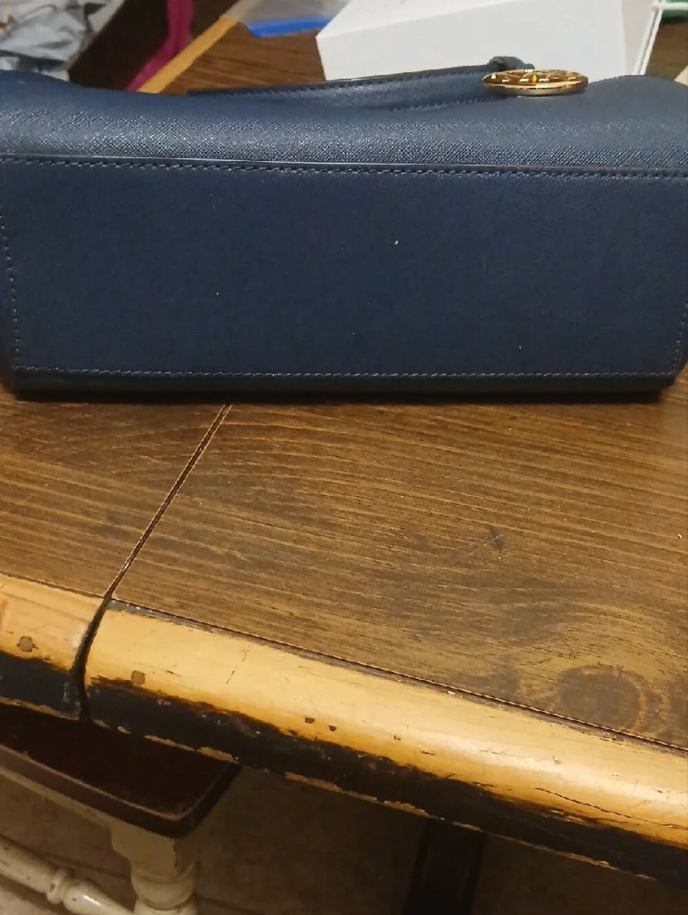 Michael Kors Navy Saffiano Shoulder Tote with Gold Hardware NWOT